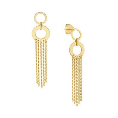 Circle and Chain Dangle Earrings - 14kt Yellow Gold