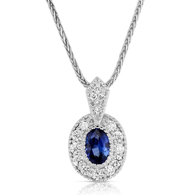 Oval Sapphire and Diamond Halo Pendant