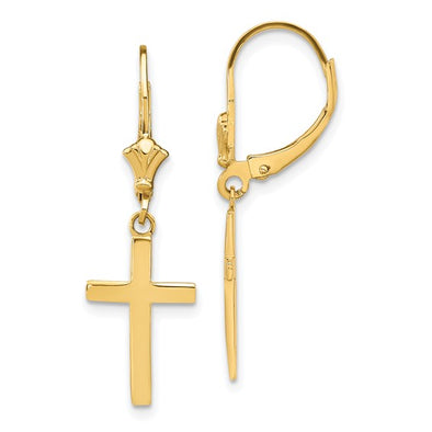 Dangle Cross Earrings - 14kt Yellow Gold