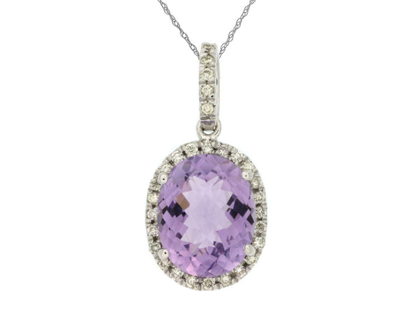 Oval Amethyst and Diamond Halo Pendant