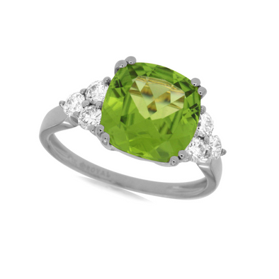 Cushion Shaped Peridot and Diamond Accented Ring