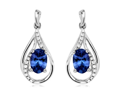 Tanzanite and Diamond Accented Open Teardrop Design Earrings