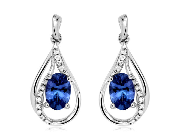 Tanzanite and Diamond Accented Open Teardrop Design Earrings