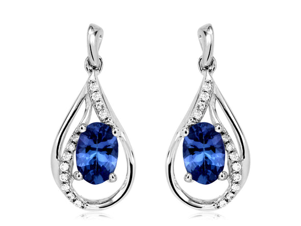 Tanzanite and Diamond Accented Open Teardrop Design Earrings