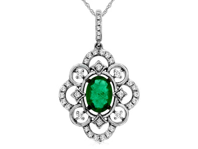 Vintage Style Emerald and Diamond Accented Pendant