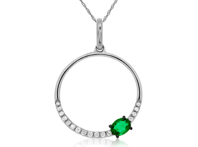 Emerald and Diamond Accented Open Circle Pendant