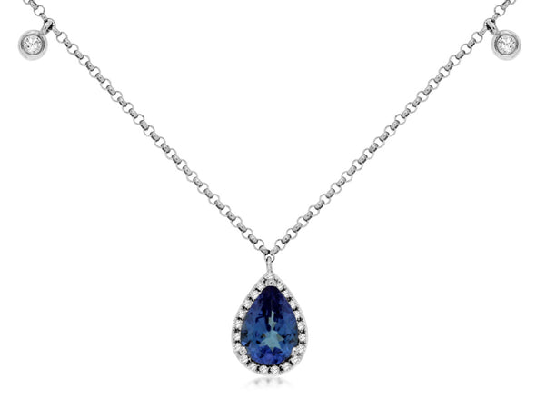 Pear Shaped Tanzanite and Diamond Halo Pendant