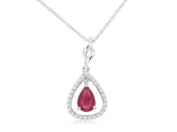 Ruby and Diamond Open Teardrop Design Pendant