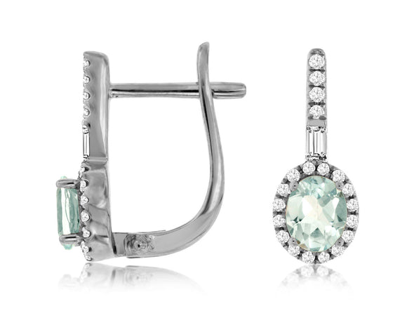 Oval Aquamarine and Diamond Halo Omega Back Earrings