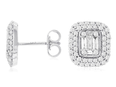 Baguette and Round Diamond Stud Earrings