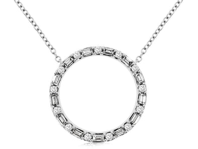 Baguette and Round Diamond Open Circle Pendant