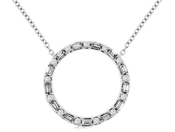 Baguette and Round Diamond Open Circle Pendant
