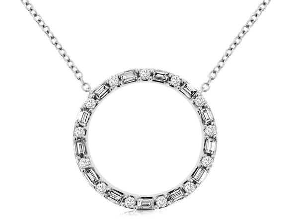 Baguette and Round Diamond Open Circle Pendant