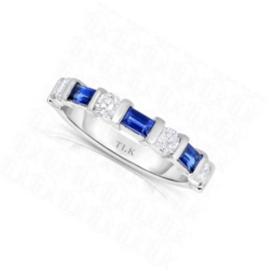 Baguette Sapphire and Round Diamond Stackable Band