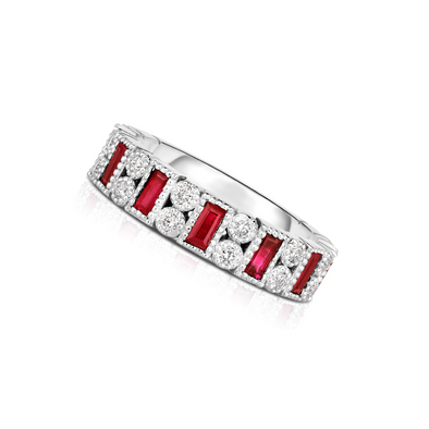 Baguette Ruby and Round Diamond Ring