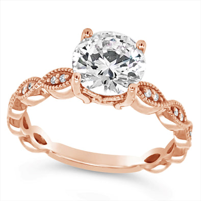 Rose Gold Milgrain Edge Diamond Engagement Mounting