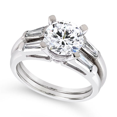 Platinum Baguette Diamond Engagement Mounting and Matching Wedding Band