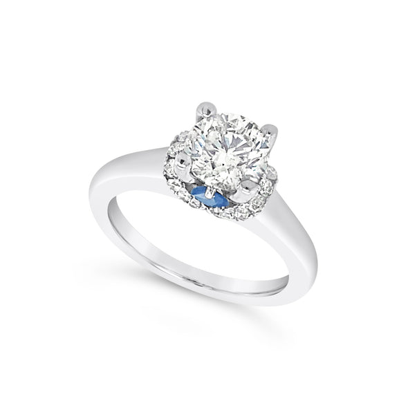 Round Diamond and Sapphire Accented Engagement Ring