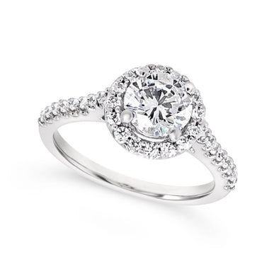 Round Diamond Halo and Single Row Diamond Engagement Mounting