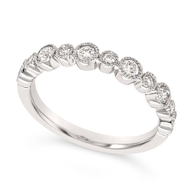 Round Bezel Set Diamond Band with Milgrain Edge