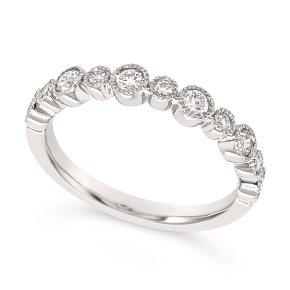 Round Bezel Set Diamond Band with Milgrain Edge