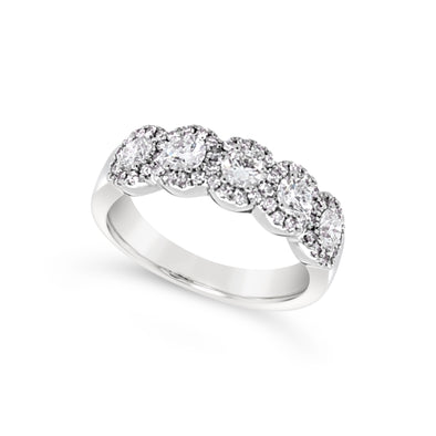 Five Round Diamond and Halo Wedding Band - 1.07 carat t.w.