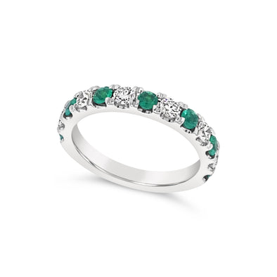 Alternating Round Emerald and Diamond Ring