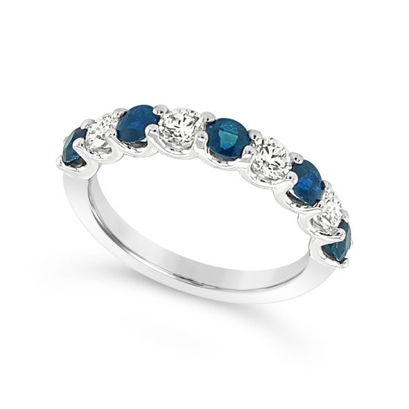 Alternating Diamond and Sapphire Ring