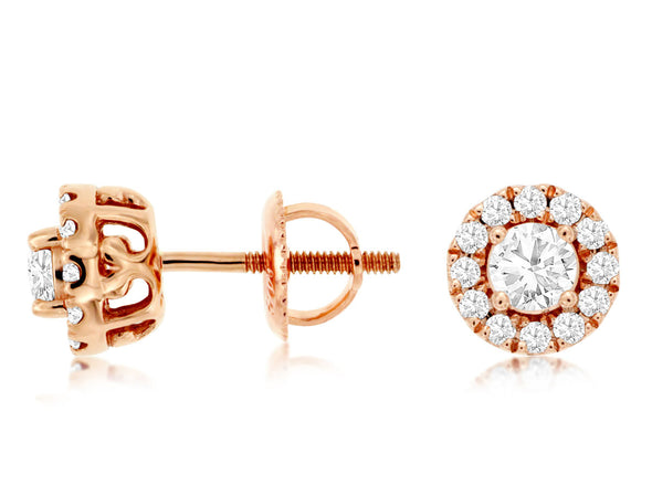 Rose Gold and Diamond Halo Earrings