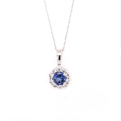 Tanzanite and Flower Design Diamond Halo Pendant