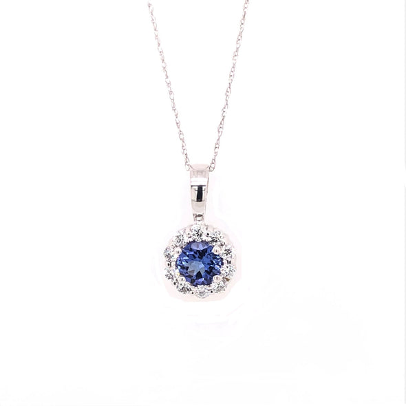 Tanzanite and Flower Design Diamond Halo Pendant