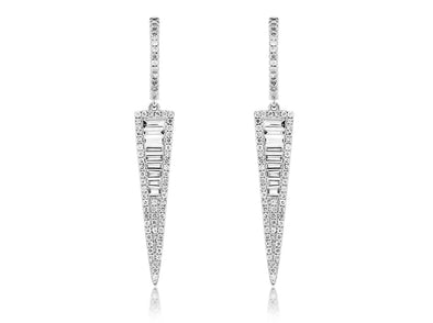 Baguette and Round Diamond Triangle Dangle Earrings