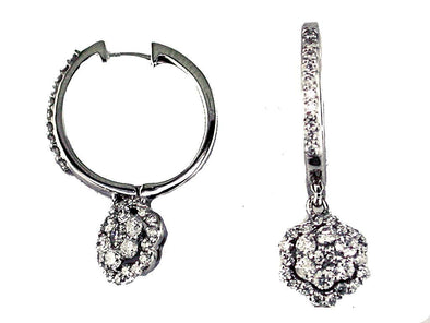 Diamond Cluster Flower Design Dangle Earrings
