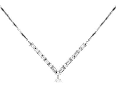 Baguette and Round Diamond V Shaped Bar Pendant