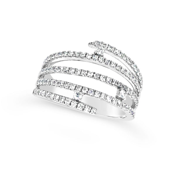 Five Row and Single Diamond Accented Contemporary Open Ring