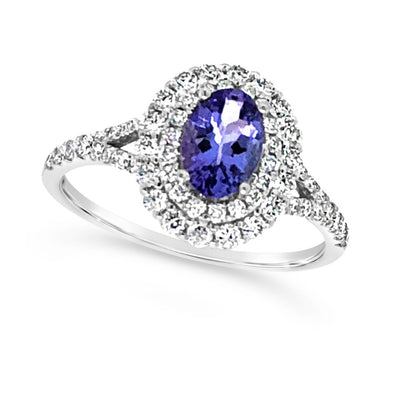 Oval Tanzanite and Diamond Halo Ring