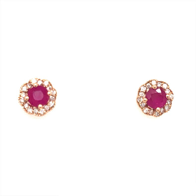 Ruby and Diamond Halo Earrings