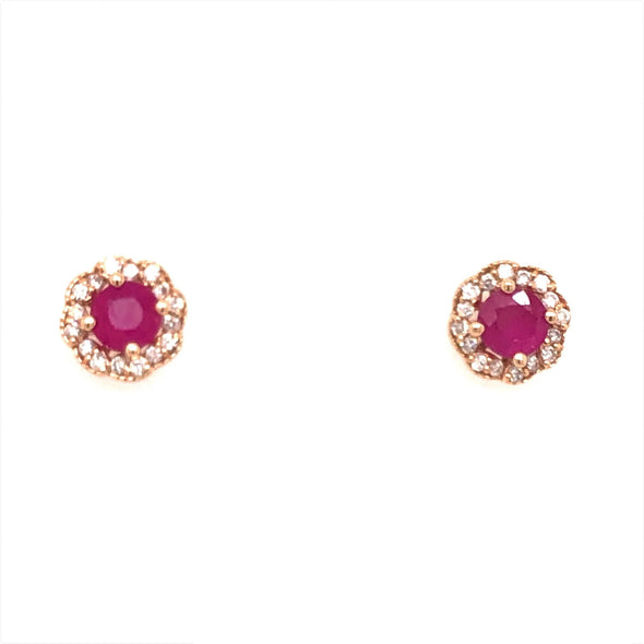 Ruby and Diamond Halo Earrings