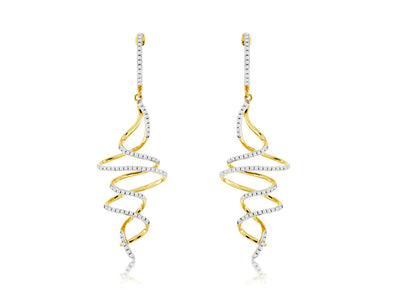 Multi Swirl Diamond and Yellow Gold Dangle Earrings
