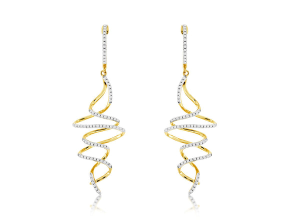 Multi Swirl Diamond and Yellow Gold Dangle Earrings