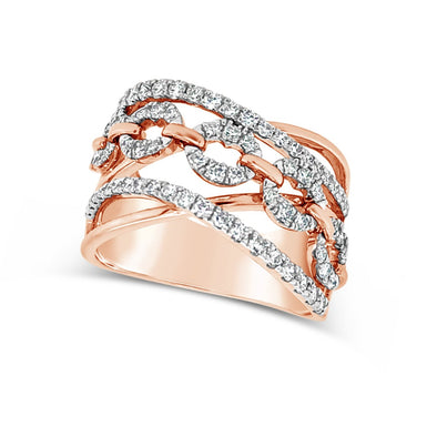 Rose Gold and Diamond Link Pattern Cross-Over Ring