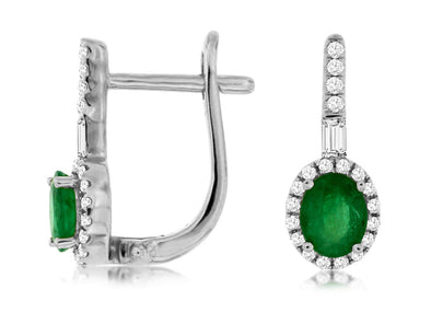 Oval Emerald and Diamond Halo Drop Earrings
