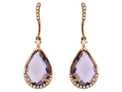 Pear Shaped Amethyst and Diamond Dangle Earrings