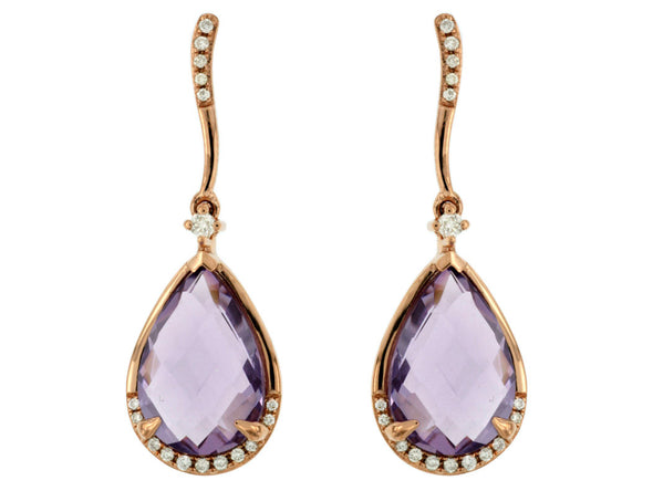 Pear Shaped Amethyst and Diamond Dangle Earrings