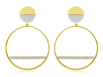 Open Circle Dangle Earrings with Diamond Bar Detail
