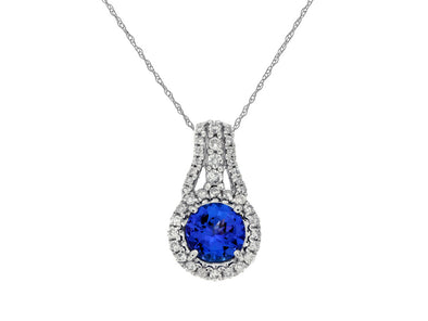 Round Tanzanite and Diamond Halo Pendant