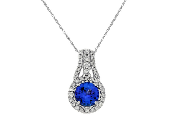 Round Tanzanite and Diamond Halo Pendant