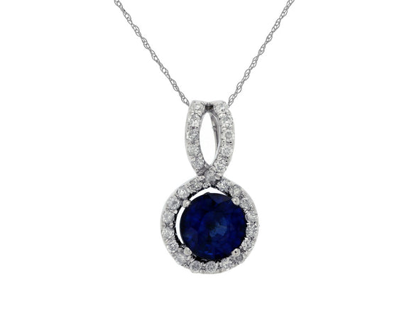 Round Sapphire and Diamond Pendant