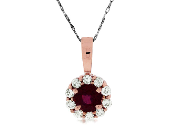 Round Ruby and Diamond Pendant