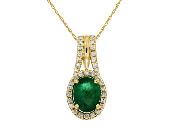 Oval Shaped Emerald and Diamond Pendant
